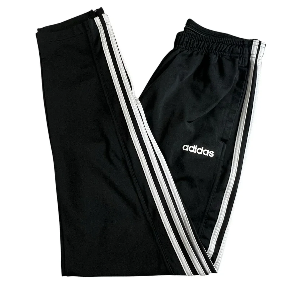 Adidas Mens L‎ Black Polyester Elastic Waist Straight Leg Track Pants Zip Ankle